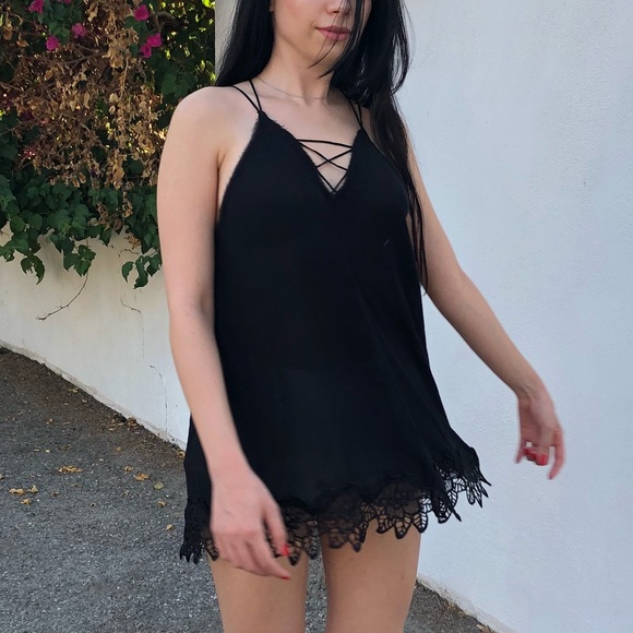 🎈SOLD Free people black spaghetti strap lace Trim - Picture 3 of 5